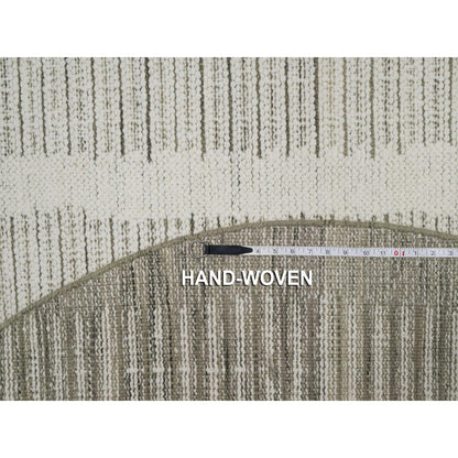 5'10"X5'10" Ivory Hand Woven Round Rug Flat Weave With Pile Natural Wool