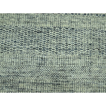 10'X13'9" Blue Distressed Rug Hand Knotted Pure Wool Oxidized Grass Design