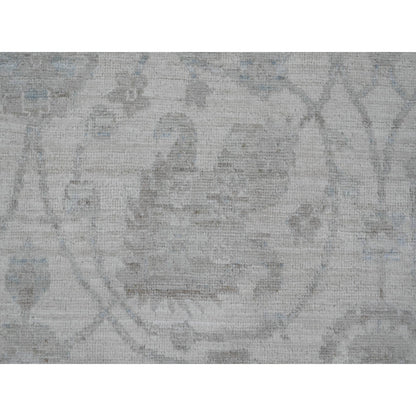 9'2"X11'10" White Washed Out Peshawar Leaf Design Hand Knotted Wool Rug