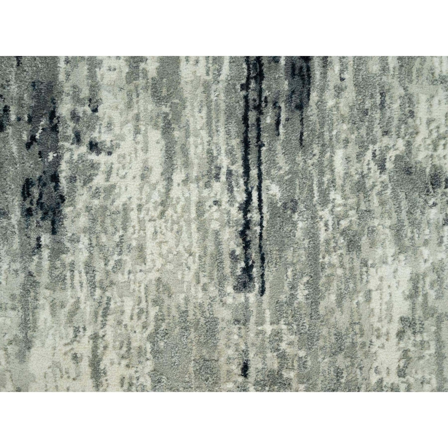 2'6"x12' Black Hand Knotted Abstract Wool and Silk Runner Rug