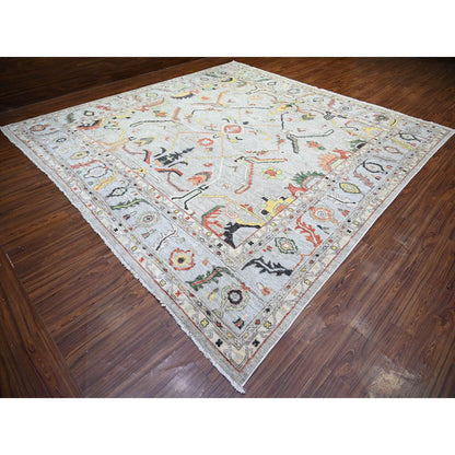 11'9"X11'9" Gray Afghan Angora Oushak Wool Hand Knotted Square Rug