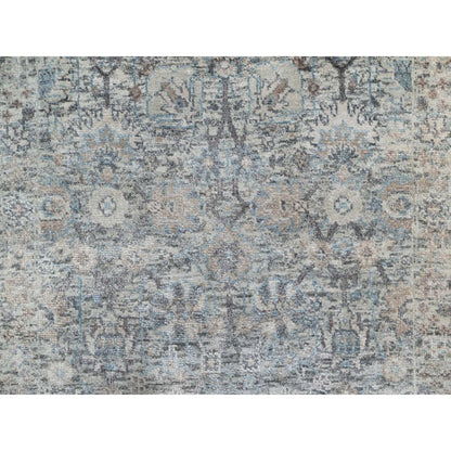 2'7"X25'9" White Sickle Leaf Design Silk & Wool Hand Knotted Runner Rug