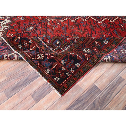 9'9"X13'3" Red Semi Antique Zoroastrian Heris Pure Wool Hand Knotted Rug