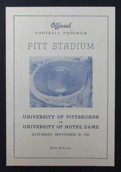 09/30/1944 Pittsburgh Vs. Notre Dame Program 185931