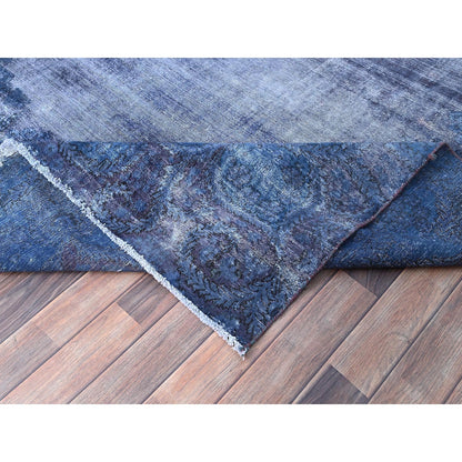 8'3"X10'9" Blue Overdyed Worn Soft Wool Hand Knotted Rug
