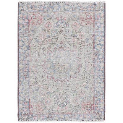 1'10"X2'6" Ivory Vintage Farsian Karman Worn Wool Hand Knotted Mat Rug