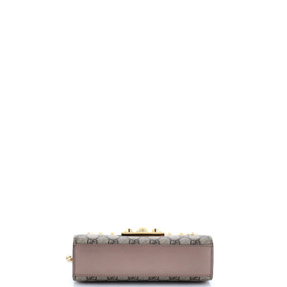 Gucci Pearly Padlock Shoulder Bag Gg Coated Canvas With Studded Leather Small