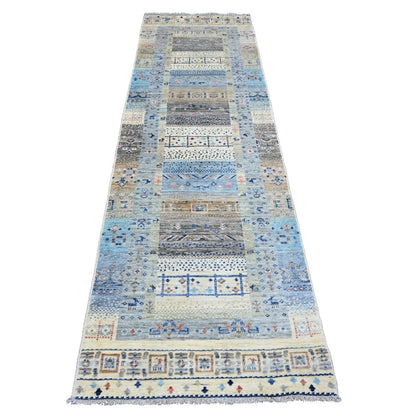2'10"X9'6" Brown Wool Kashkuli Animal Figurines Hand Knotted Runner Rug