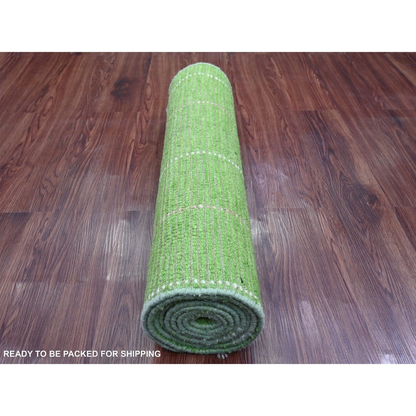 2'6"X9'1" Green Moroccan Weave Kite Design Hand Knotted Wool Runner Rug