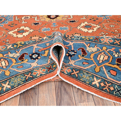 8'2"x9'8" Orange Hand Knotted Rug Peshawar with Heris All Over Design Wool