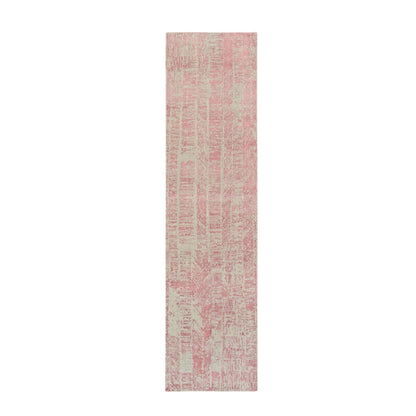 2'6"X10' Rose Pink Wool And Art Silk Jacquard Hand Loomed Runner Rug