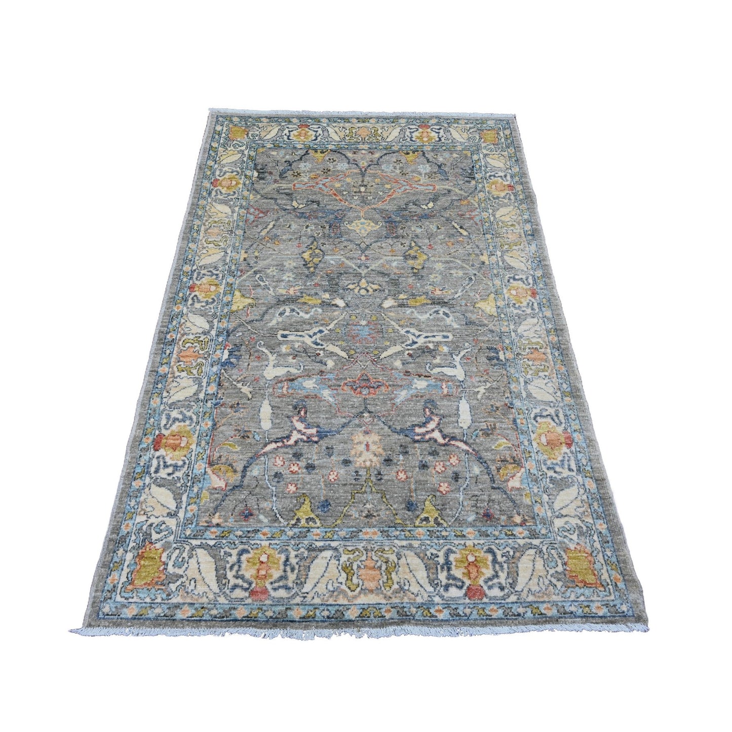 4'X6'1" Gray Aryana Collection Bijar Garus Design Hand Knotted Wool Rug