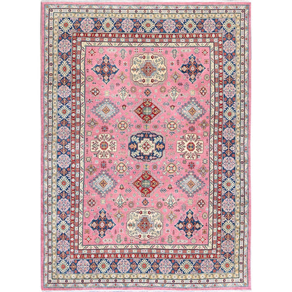8'9"X11'8" Pink Kazak With Tribal Design Hand Knotted All Wool Oriental Rug
