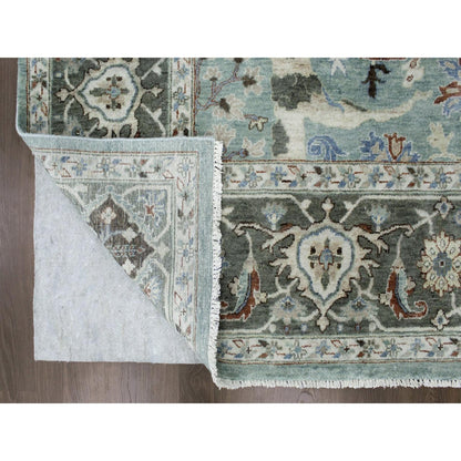 9'X11'9" Teal Green Hand Knotted Oushak With Floral Motifs Soft Wool Rug