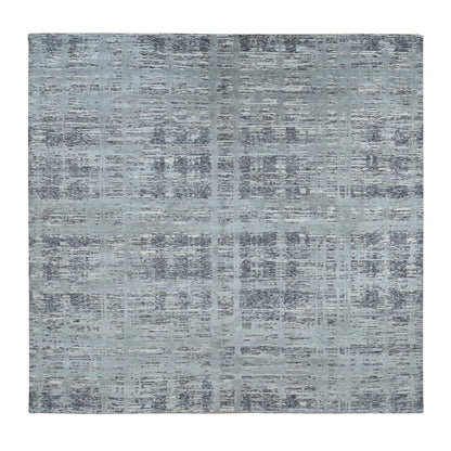 10'1"X10'1" Gray Natural Wool Modern Design Hand Knotted Square Rug