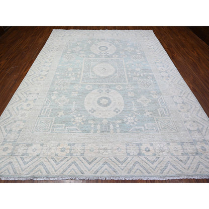 8'10"X11'3" Stone Blue Washed Out Peshawar Hand Knotted Pure Wool Rug