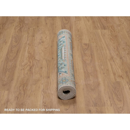 4'1"X6' Khaki Brown Wool And Silk Rug Mamluk Design Hand Knotted Oriental