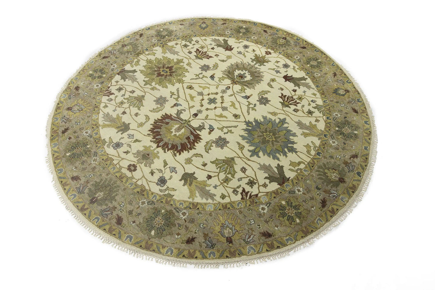 Hand-Knotted Cream Round Oushak Chobi Oriental