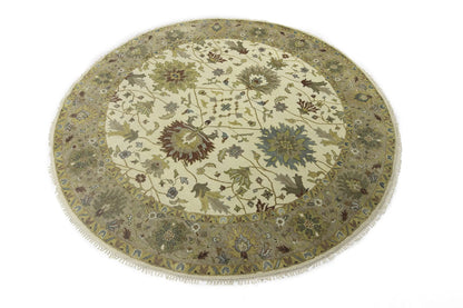 Hand-Knotted Cream Round Oushak Chobi Oriental