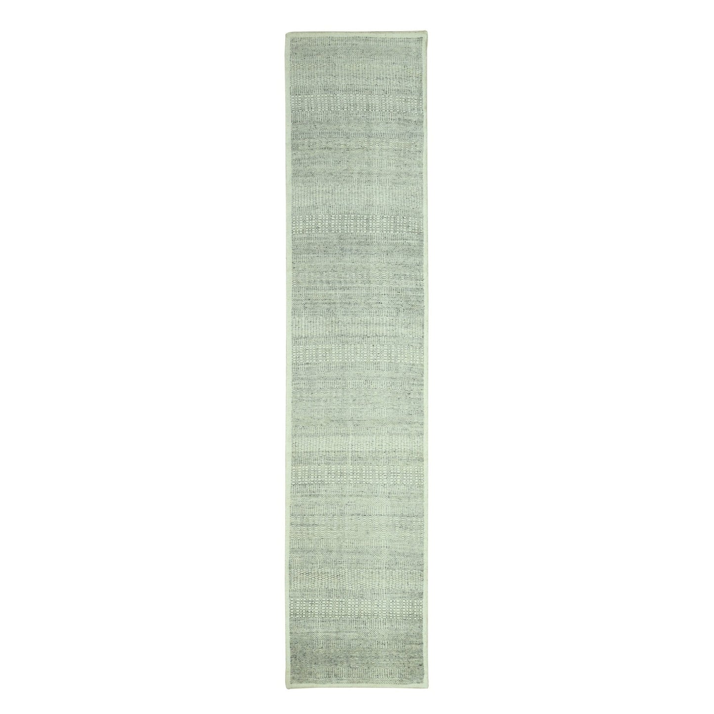 Runner 2'7"x12'1" Gray Hand Knotted Rug Oxidized Grass Design Wool