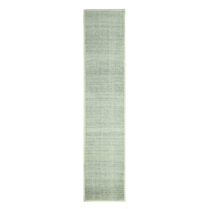 Runner 2'7"x12'1" Gray Hand Knotted Rug Oxidized Grass Design Wool