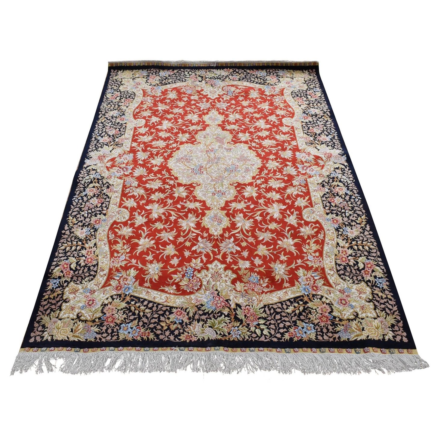 4'1"X6'4" Ajax Red Kishoon Design 400 Kpsi Pure Silk Hand Knotted Rug