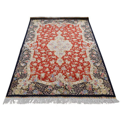 4'1"X6'4" Ajax Red Kishoon Design 400 Kpsi Pure Silk Hand Knotted Rug