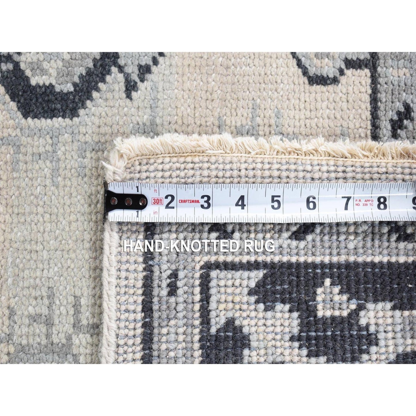 6'X9' Cream Color Small Intricate Repetitive Design Wool Hand Knotted Rug