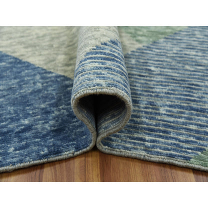 10'X14' Green Wool Hand Knotted Geometric Art Deco Collection Rug