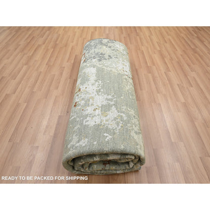 7'10"X10'1" Gray Abstract Design Pure Wool Hand Knotted Oriental Rug