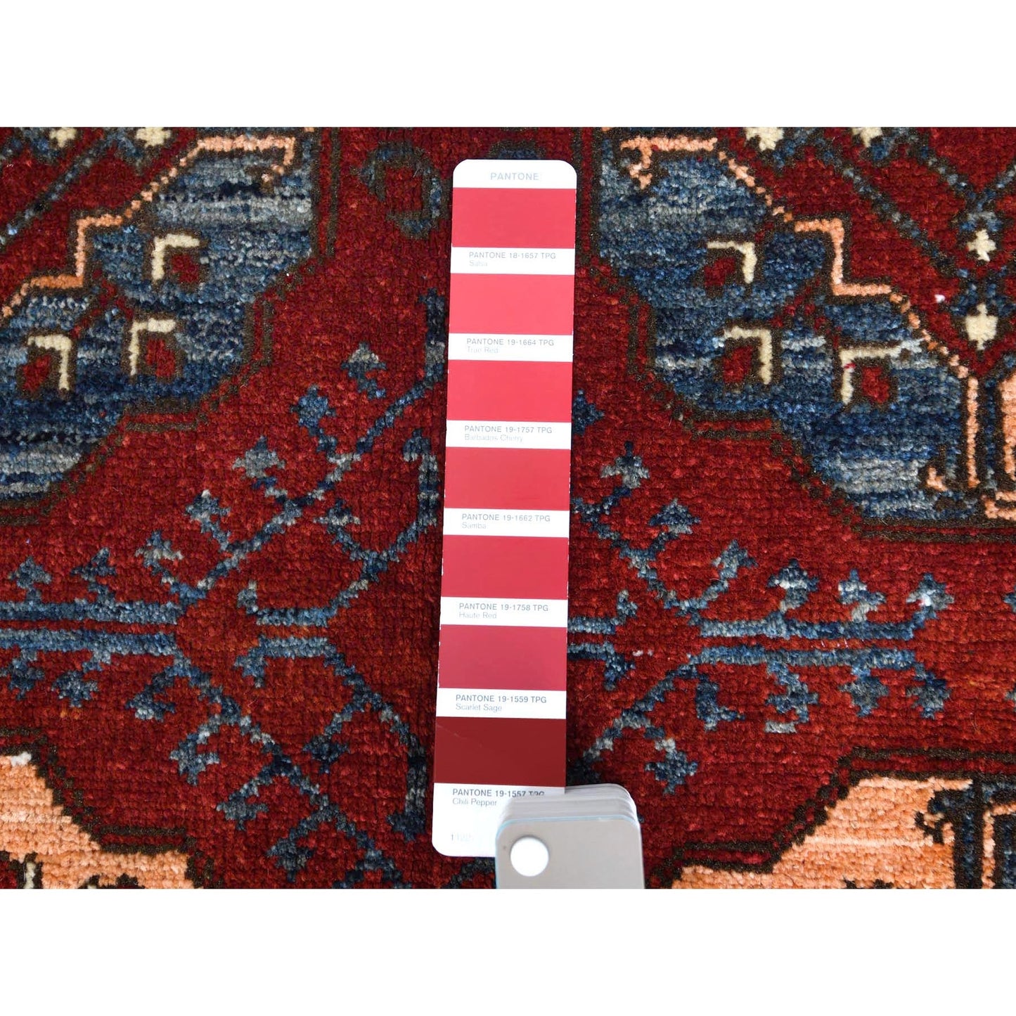 3'5"X4'4" Red Afghan Ersari Elephant Feet Design Wool Hand Knotted Rug