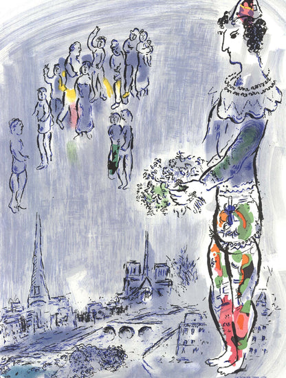 MARC CHAGALL The Magician Of Paris 28" x 20" Lithograph 1970 Modernism Blue Gra