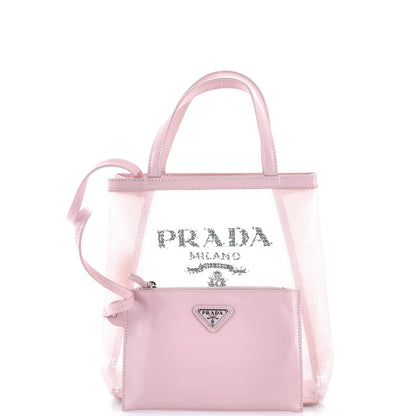 Prada Logo Open Tote Sequined Mesh Small