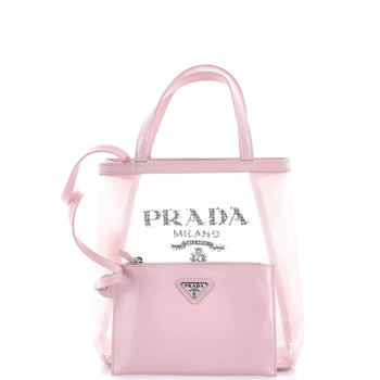 Prada Logo Open Tote Sequined Mesh Small