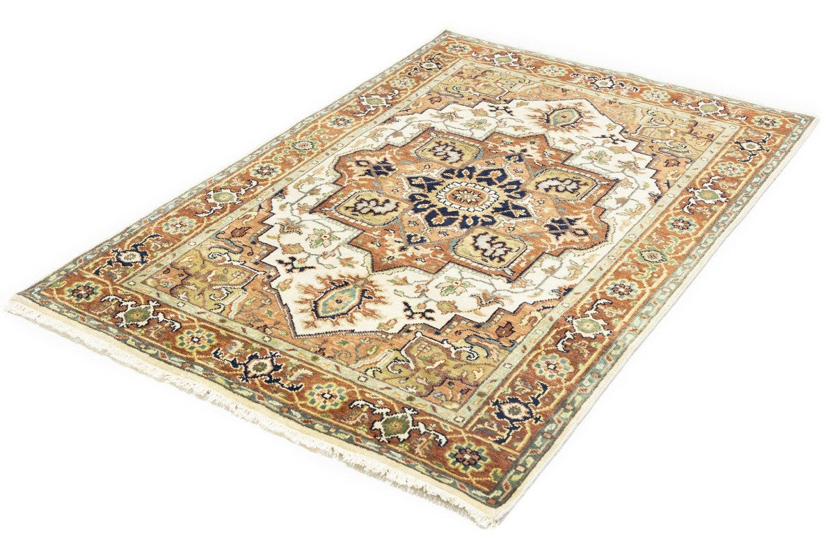 Handmade Heriz Serapi Geometric Wool Rug Tribal Oriental Decor Carpet 4X6 ft