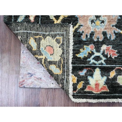 3'X9'8" Black Afghan Angora Oushak Hand Knotted Pure Wool Runner Rug