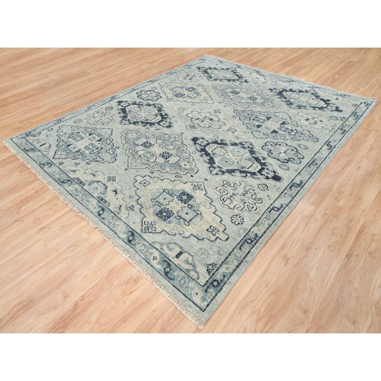 8'X10' Silver Gray Hand Knotted Anatolian Design Pure Wool Rug