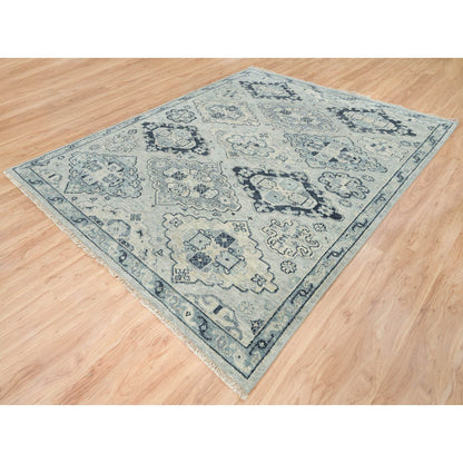 8'X10' Silver Gray Hand Knotted Anatolian Design Pure Wool Rug