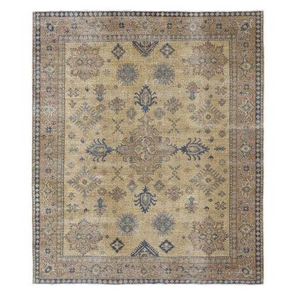 8'X9'1" Brown Overdyed Kazak Geometric Hand Knotted All Wool Squarish Rug