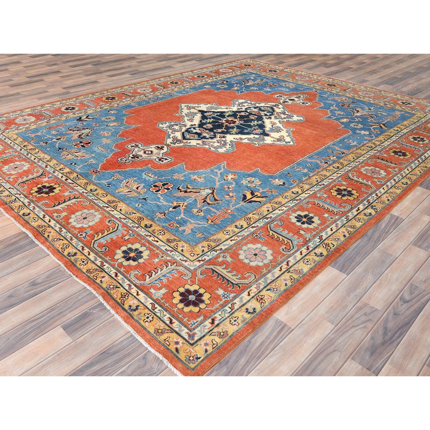 9'1"X11'8" Orange Afghan Peshawar Bookshaish Pure Wool Hand Knotted Rug