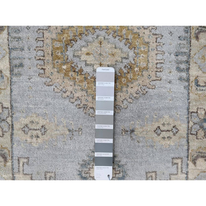 2'X3' Gray Village Inspired Geometric Design Wool Hand Knotted Mat Rug