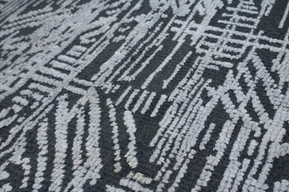 8x10 Hand-Carved Dark Grey Wool Modern Oriental Rug High-Low Relief Carpet