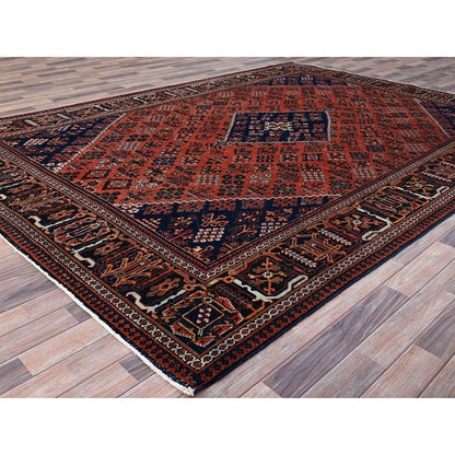 8'1"X11'3" Ochre Red Hand Knotted Vintage Pure Wool Joshagan Cleaned Rug