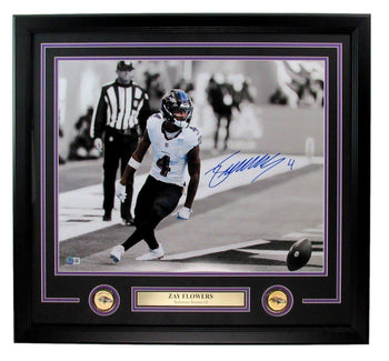 Zay Flowers Signed 16X20 Photo Baltimore Ravens Framed Beckett 186172