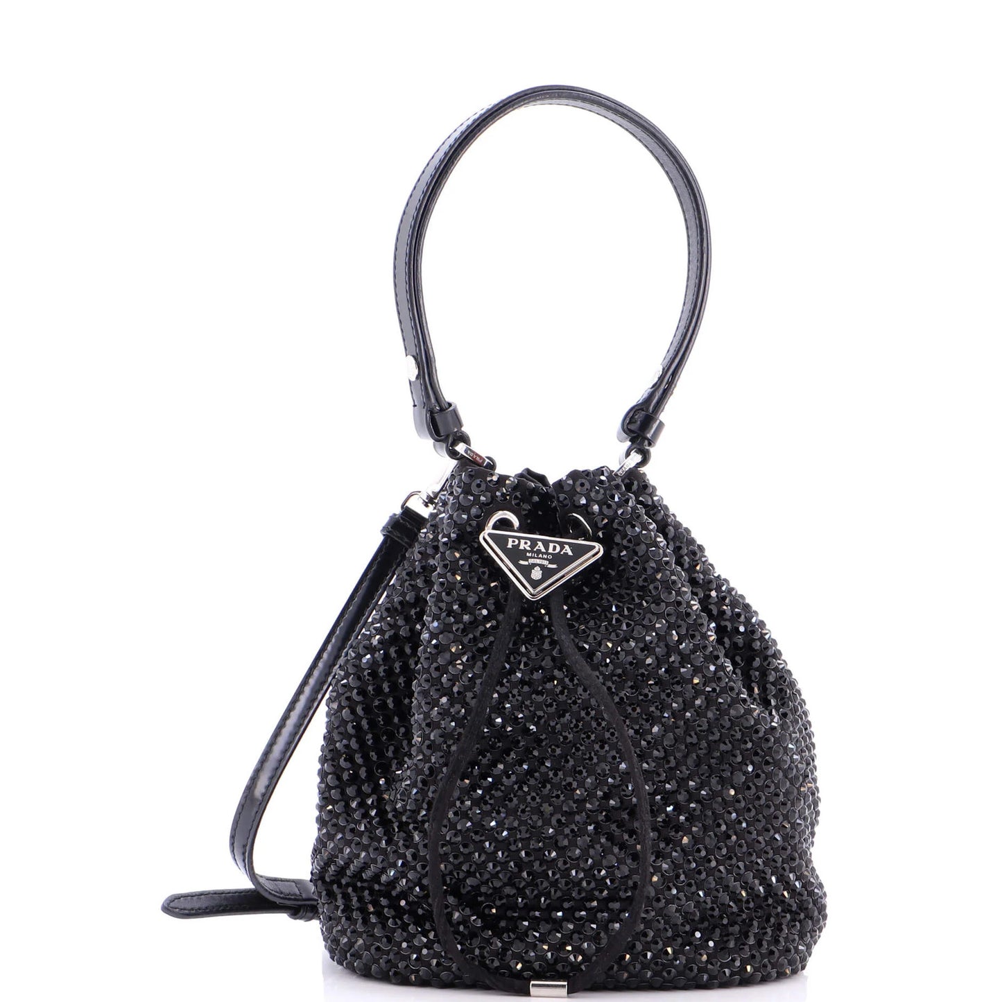 Prada Drawstring Bucket Bag Crystal Embellished Satin Small
