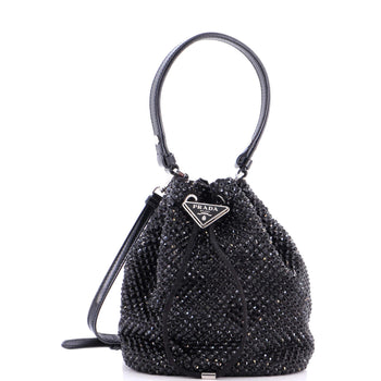 Prada Drawstring Bucket Bag Crystal Embellished Satin Small