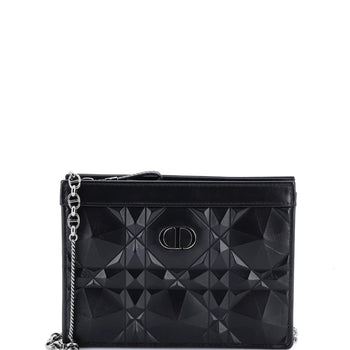 Christian Dior Caro Zipped Pouch With Chain Diamond Motif Cannage Calfskin