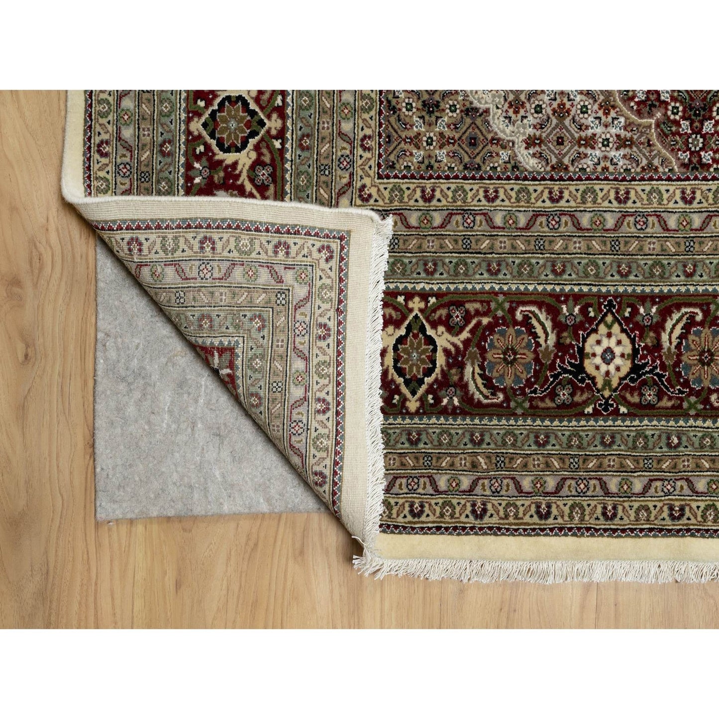 8'X10' Photon White Super Mahi Hand Knotted Wool And Silk 250 Kpsi Rug