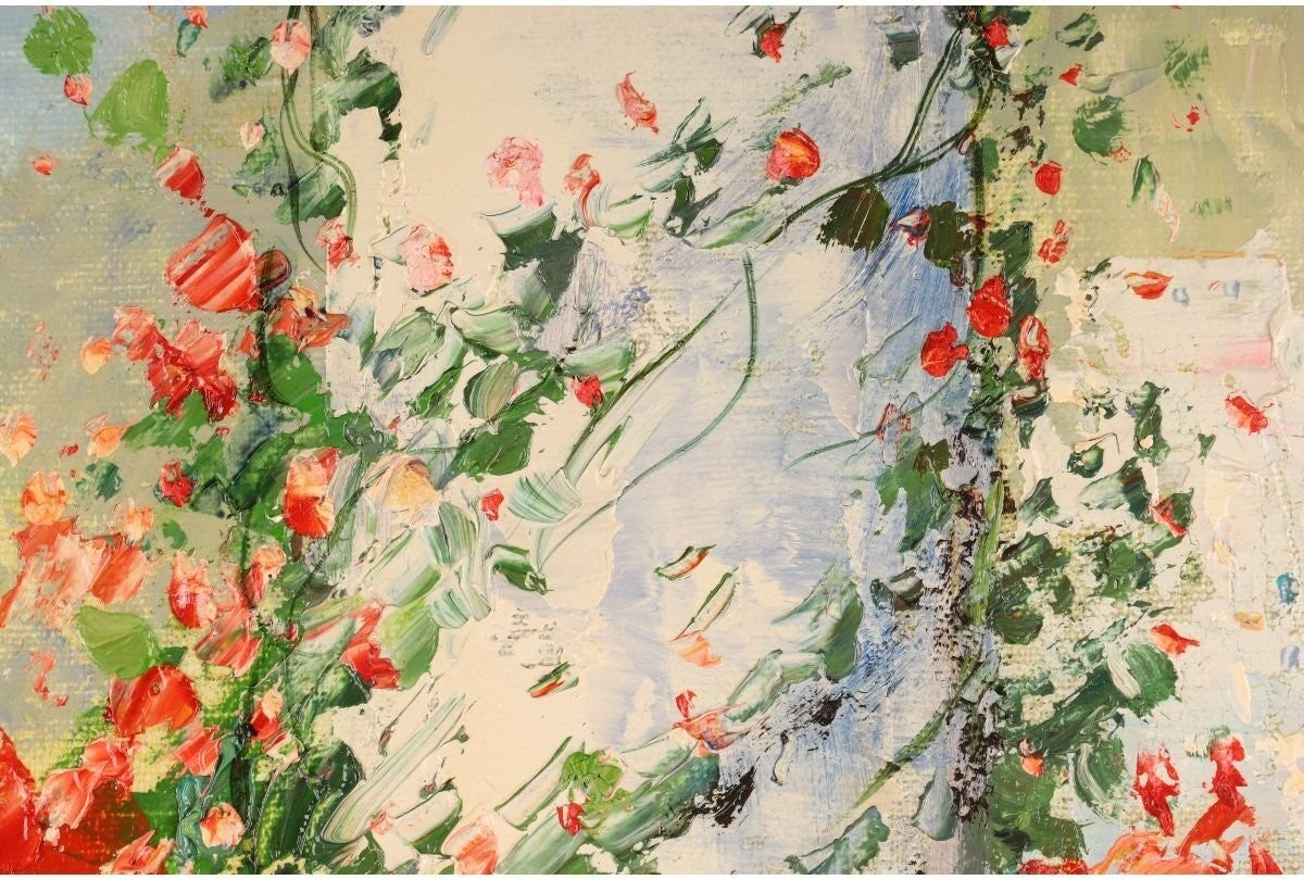 Original Oil Painting Mediterranean View Flowers Signed 20F