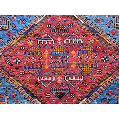 9'5"X12'1" Blue Antique Caucasian Design Revival Hand Knotted Pure Wool Rug
